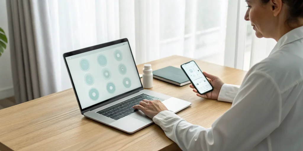 Woman on a laptop booking a session for trauma healing.