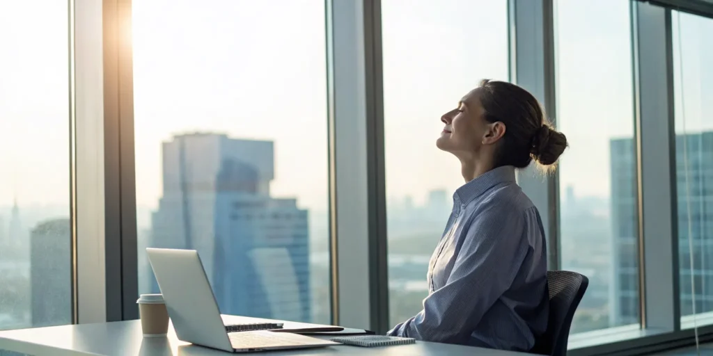 Woman using a calming breathwork exercise to regulate her nervous system for anxiety.