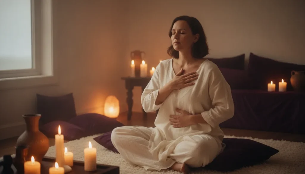 Woman practicing body-based caregiver burnout recovery for women