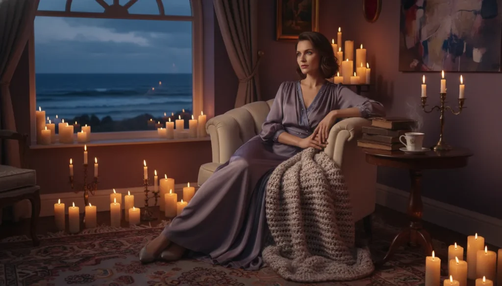 Woman noticing nervous system dysregulation symptoms in a grounded candlelit room