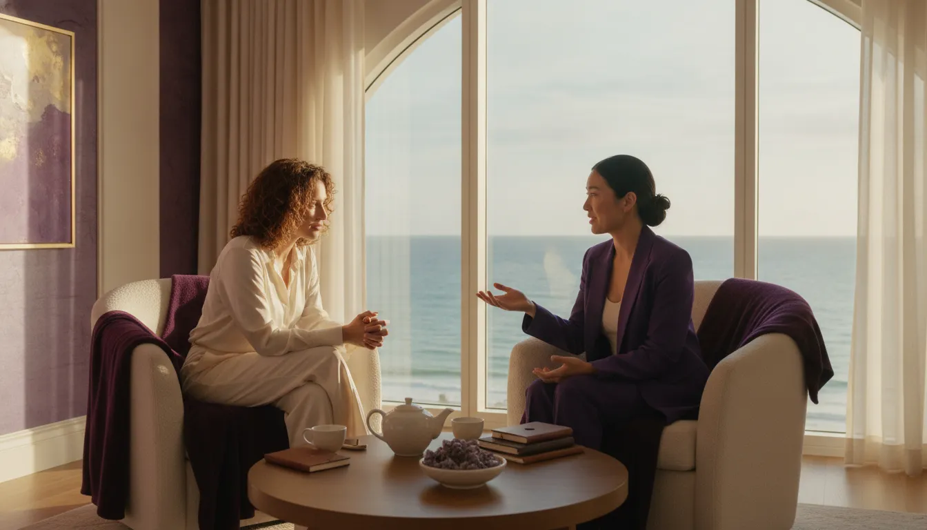 Two women in a grounded somatic coaching conversation